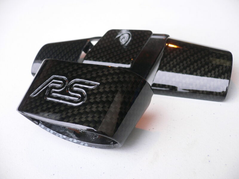 Ford Focus RS engine parts coated in carbon fibre hydrographic film painted black