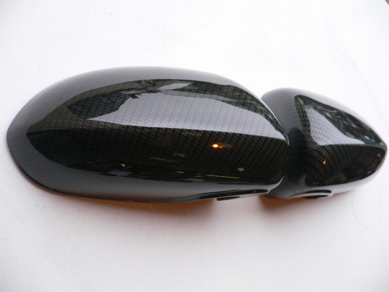 Car mirrors cover coated in carbon fibre hydrographic film painted black