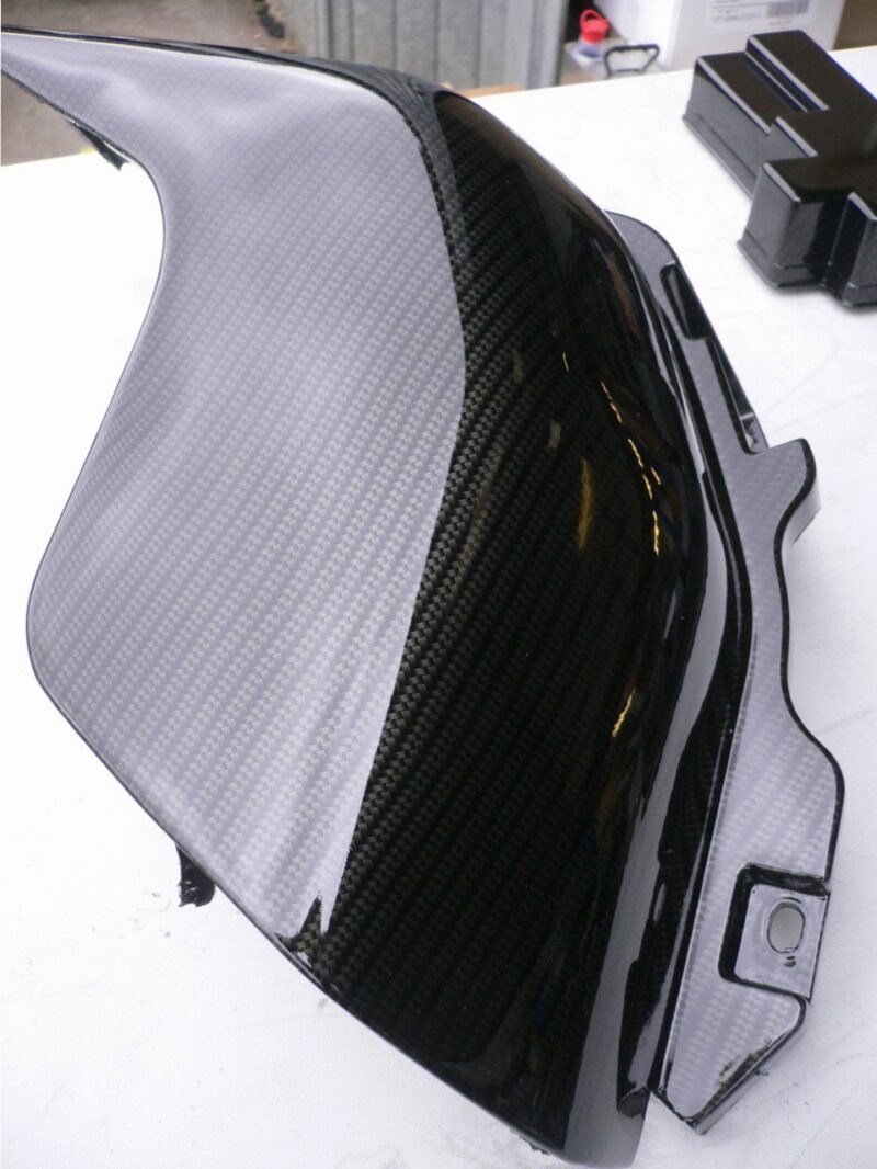 Car interior various elements coated in carbon fibre hydrographic film painted black