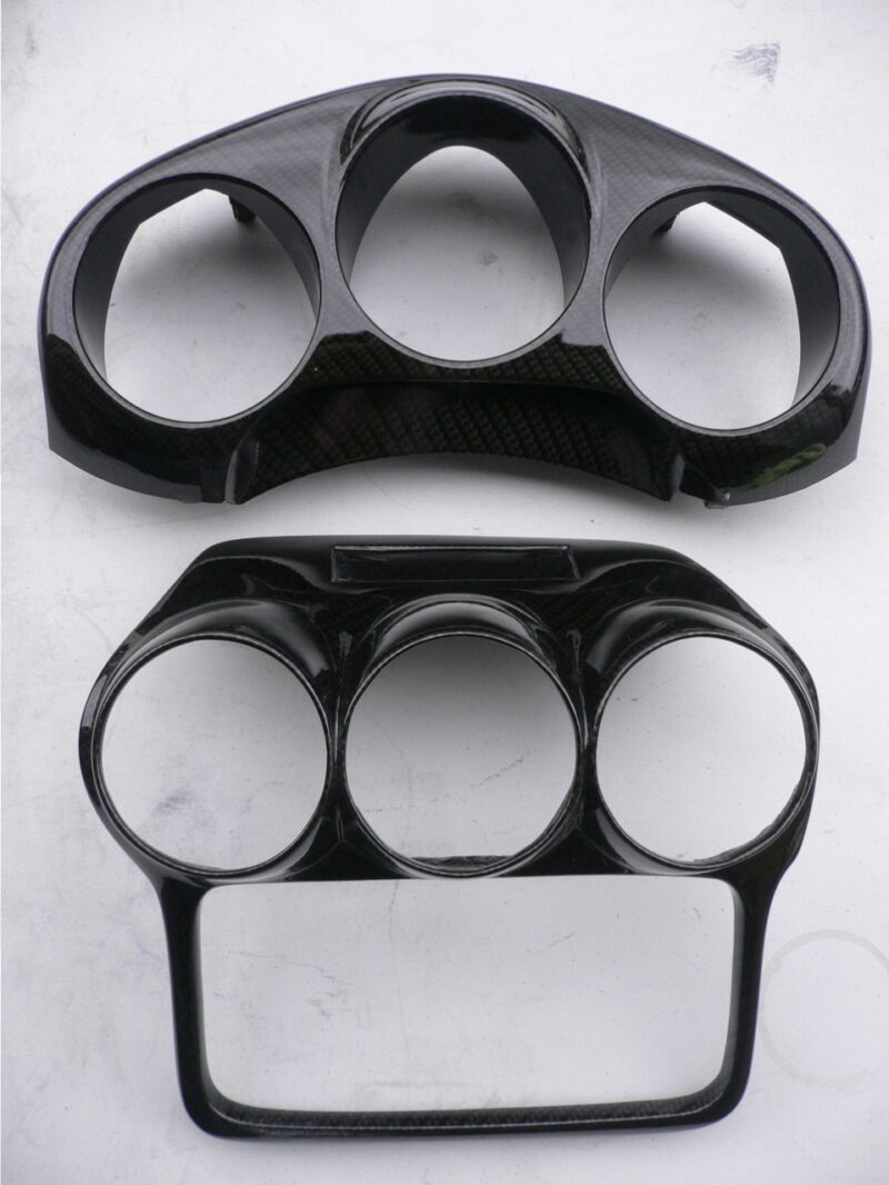 Car interior various elements coated in carbon fibre hydrographic film painted black