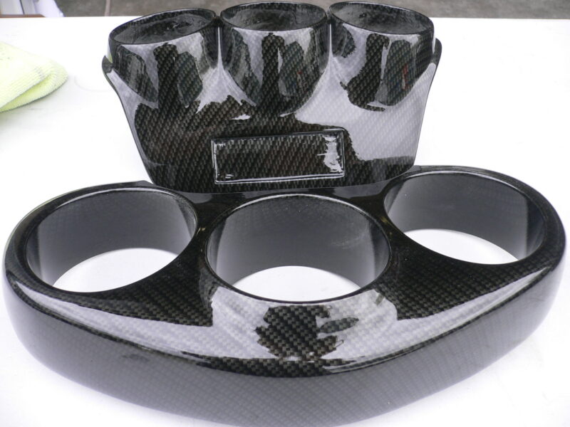 Car interior various elements coated in carbon fibre hydrographic film painted black