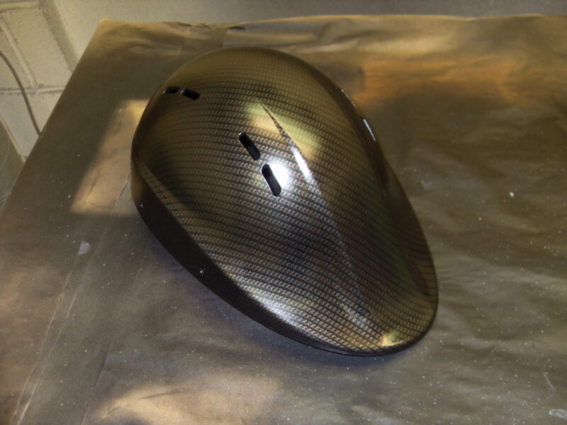 Protective Helmet Coated In Carbon Fibre Hydrographic Film Painted Black