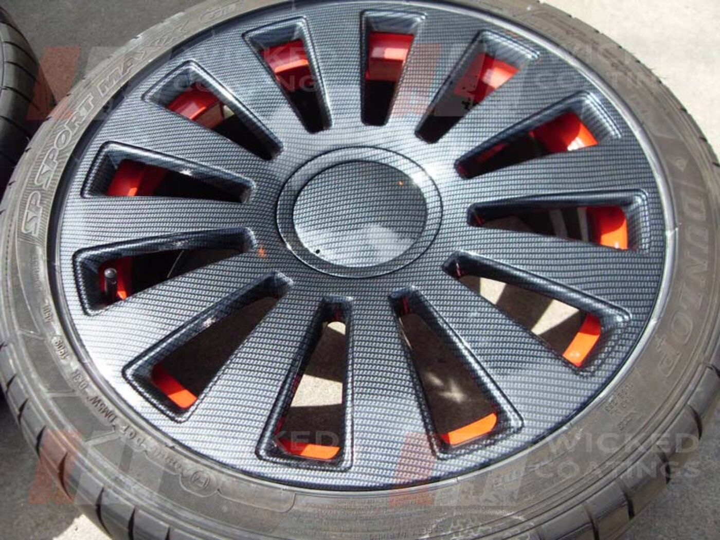 Audi S-Line alloy wheels coated in carbon fibre hydrographic film painted black