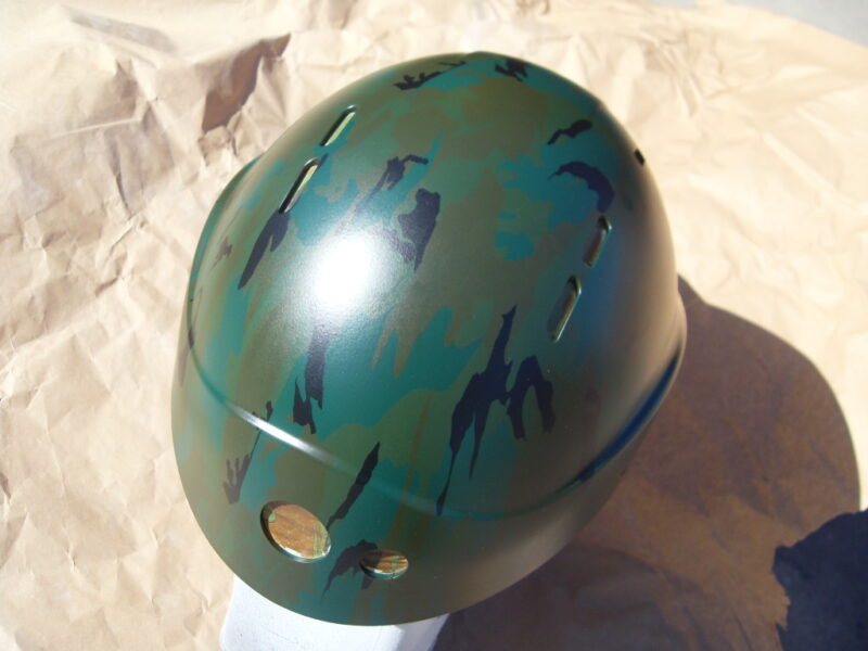 Protective Helmet Coated In Camouflage Hydrographic Film