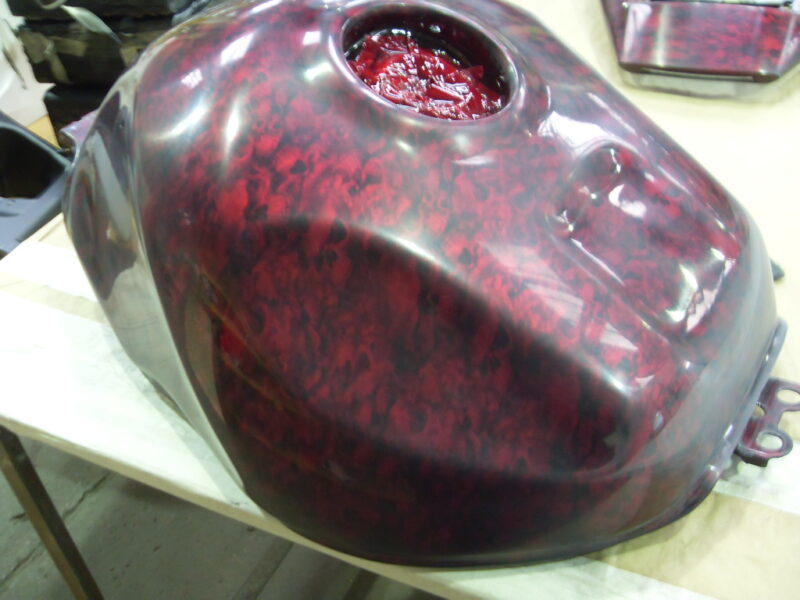 Motorbike Tank Coated In Skull Painted Red