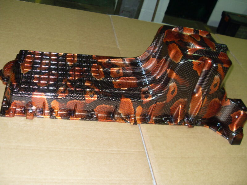 Car Engine Part Coated In Snake Hydrographic Film