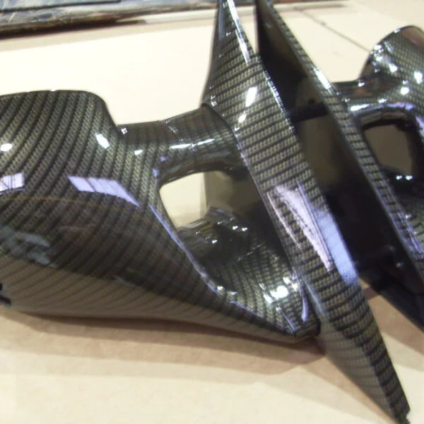 Car mirrors cover coated in carbon fibre hydrographic film painted black