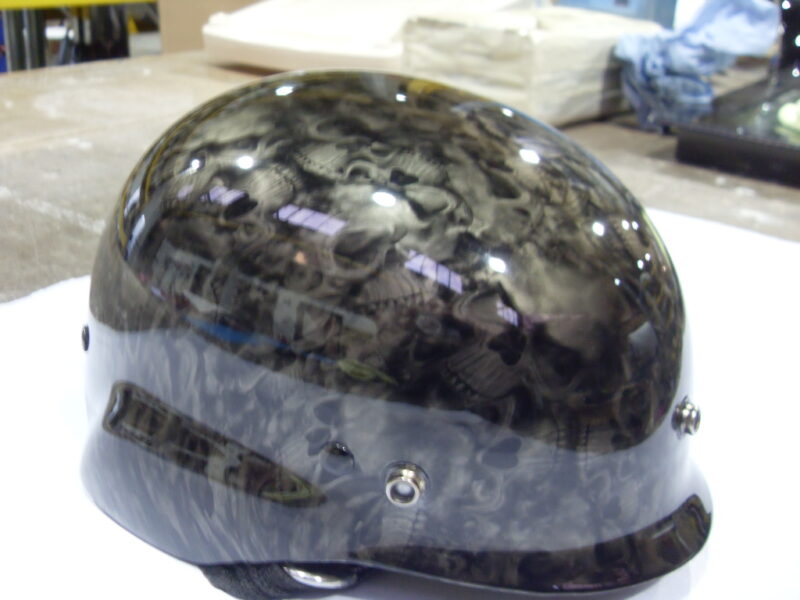 Motorbike Helmet Coated In Skull Hydrographic Film Painted Black