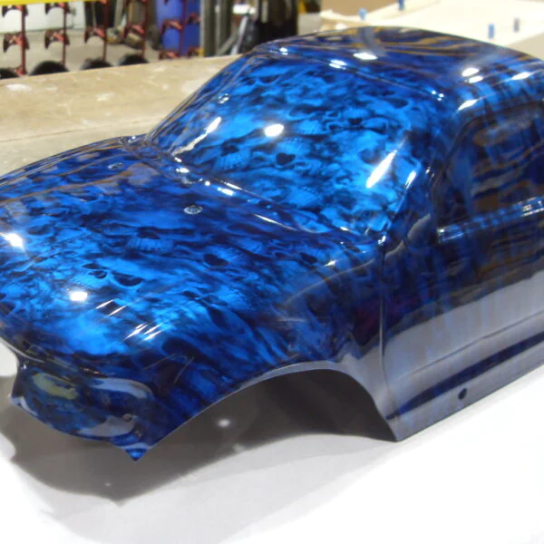 Car Model Coated In Skull Hydrographic Film Painted Blue