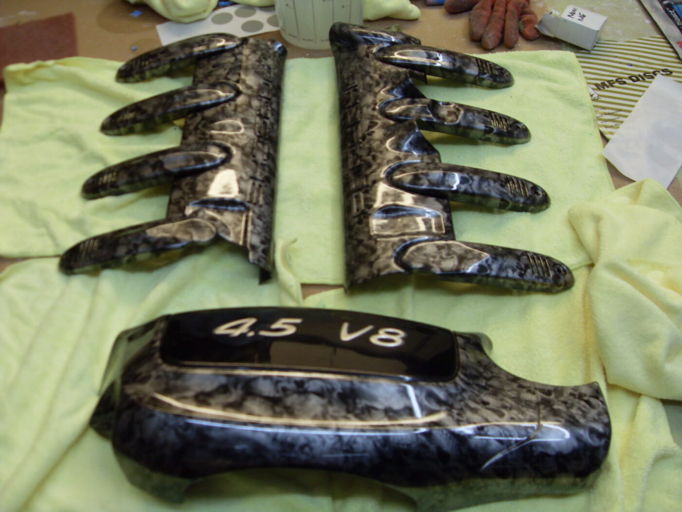 Porsche Cayenne Engine Elements Coated In Skull Hydrographic Film Painted Black