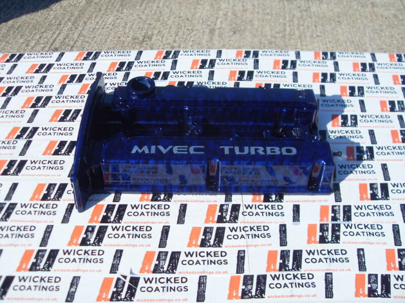 Car Engine Element Coated In Skull Hydrographic Film Painted Blue
