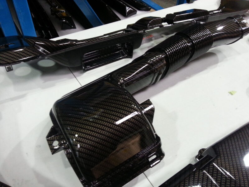 Car Engine Elements Coated In Carbon Fibre Hydrographic Film Painted Black
