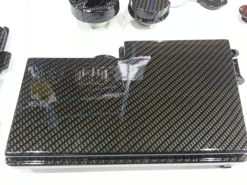 Car Engine Elements Coated In Carbon Fibre Hydrographic Film Painted Black