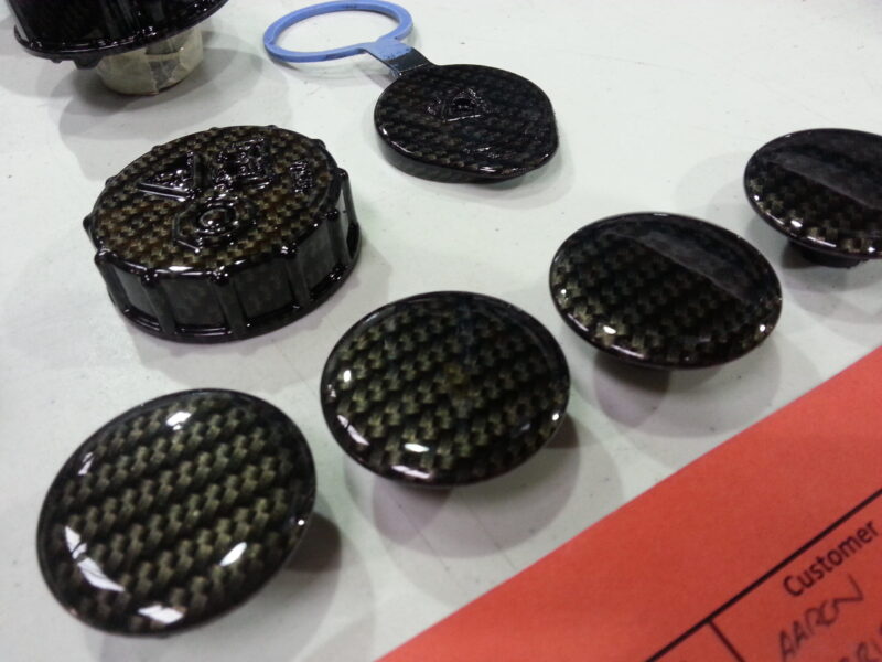 Car Engine Elements Coated In Carbon Fibre Hydrographic Film Painted Black