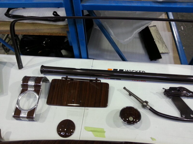 Dashboard elements coated in wood