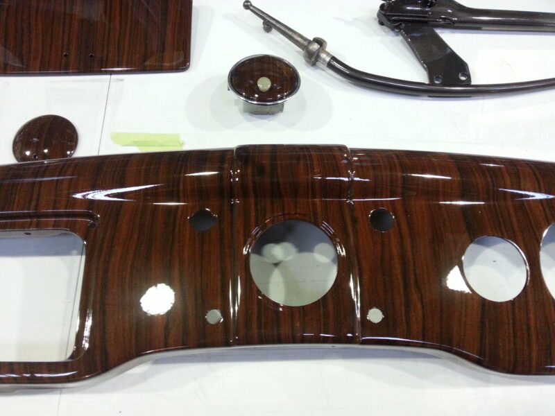 Dashboard elements coated in wood