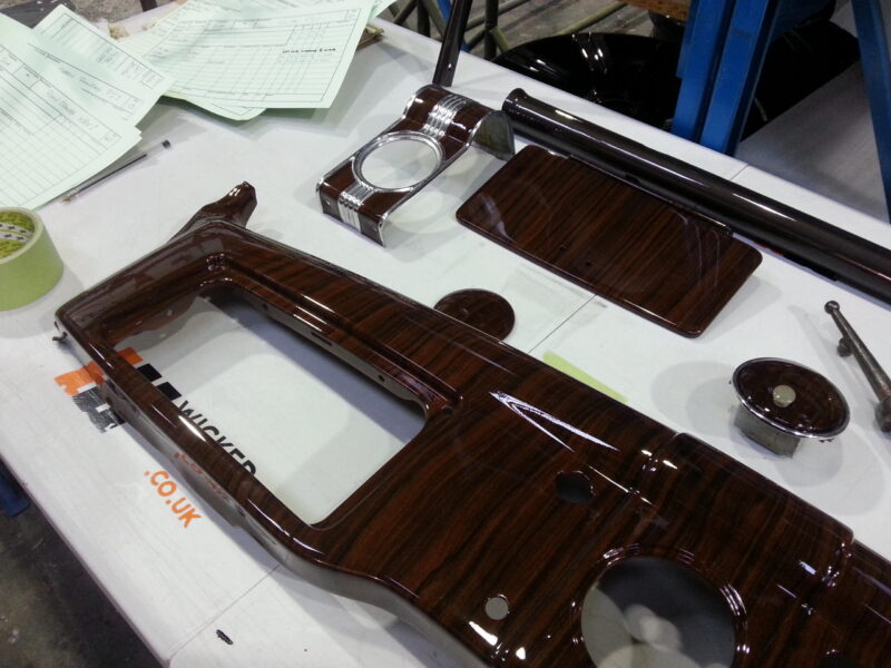 Dashboard elements coated in wood