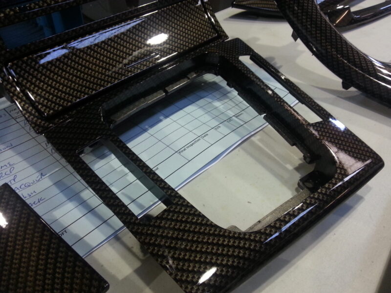 BMW interior various parts coated in carbon fibre hydrographic film painted black