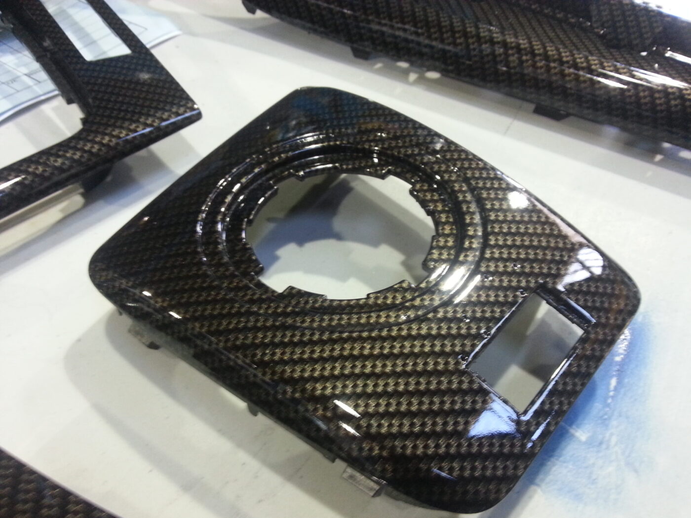 BMW interior various parts coated in carbon fibre hydrographic film painted black