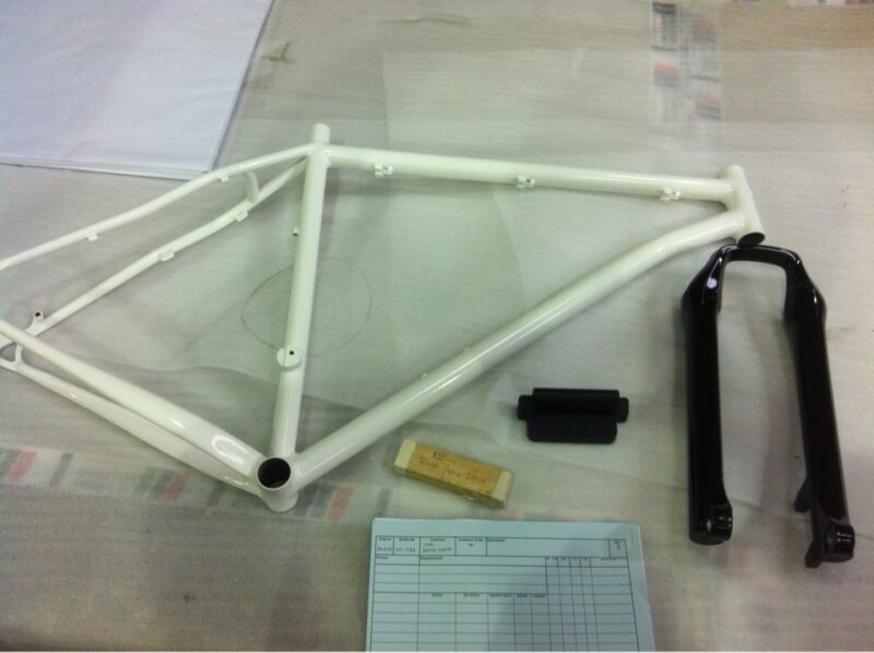 Bike frame coated in camo pattern