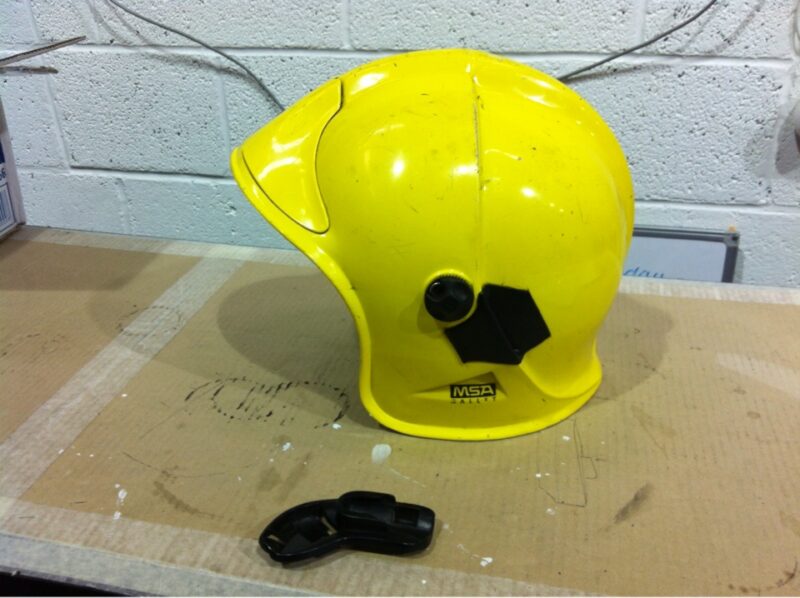 Fire Helmet Coated In Camouflage Hydrographic Film Painted Black