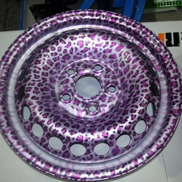Car Alloy Wheels Coated In Panther Hydrographic Film Painted Pink