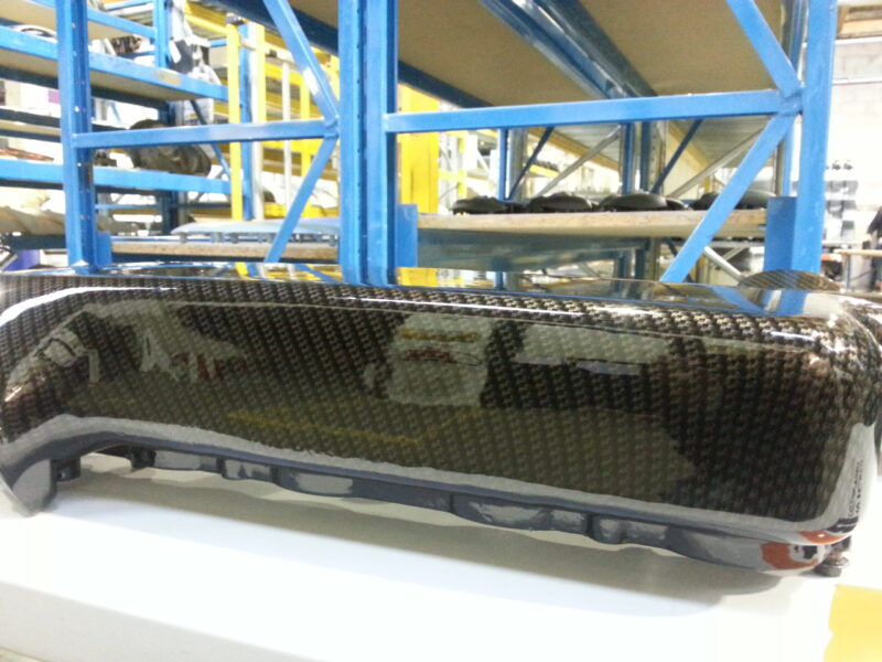 Ford Focus RS engine parts coated in carbon fibre hydrographic film painted black