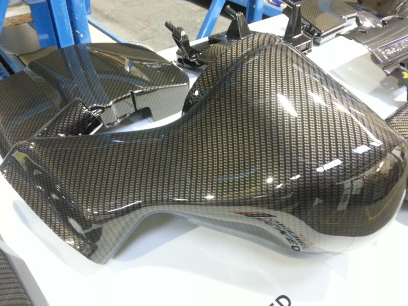 Ford Focus RS engine parts coated in carbon fibre hydrographic film painted black