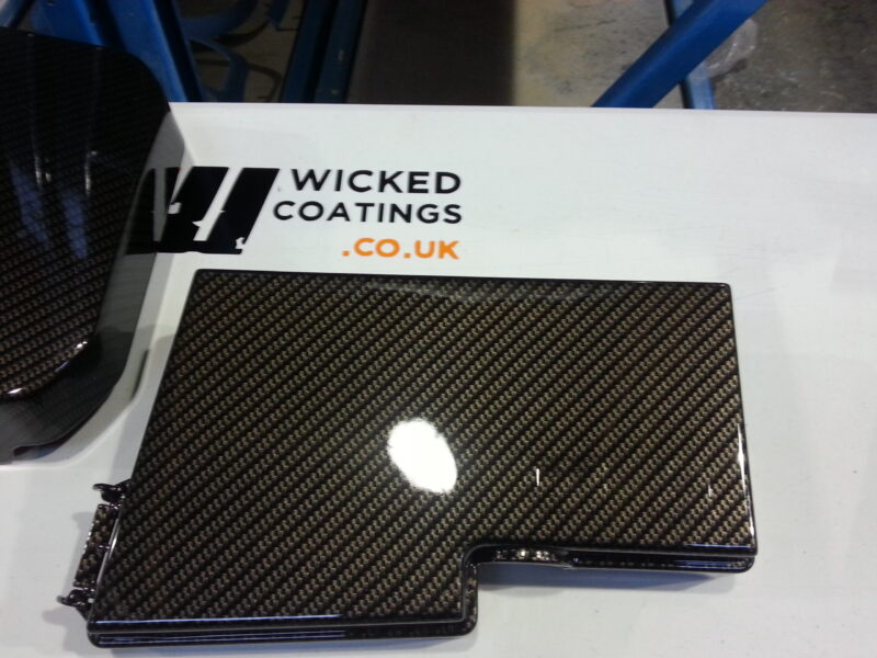 Ford Focus RS engine parts coated in carbon fibre hydrographic film painted black