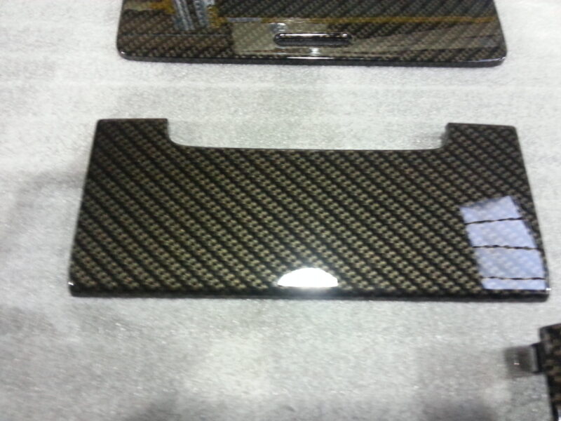 Car interior various elements coated in carbon fibre hydrographic film painted black