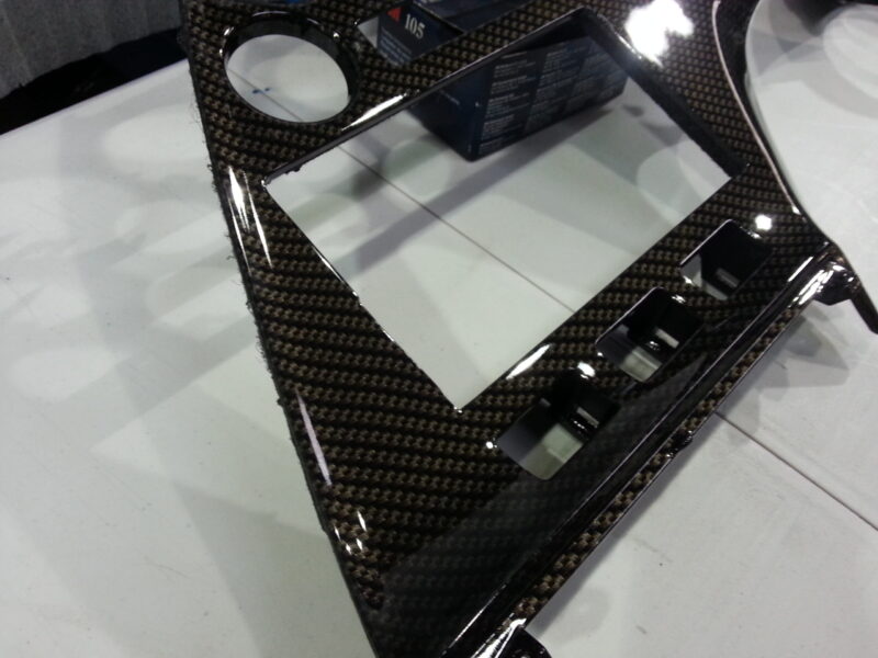 Toyota Supra interior various elements coated in carbon fibre hydrographic film painted black