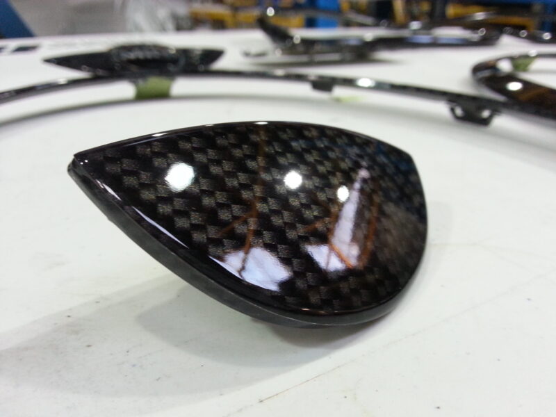 Mini Cooper various parts coated in carbon fibre hydrographic film painted black