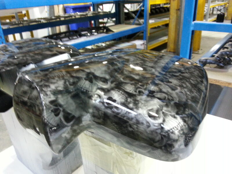 VW Transporter Various Exterior Parts Coated In Skull Hydrographic Film Painted Black