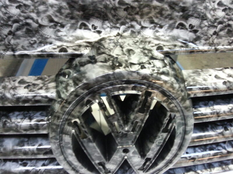 VW Transporter Various Exterior Parts Coated In Skull Hydrographic Film Painted Black