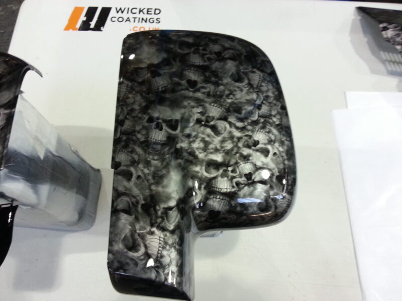 VW Transporter Various Exterior Parts Coated In Skull Hydrographic Film Painted Black
