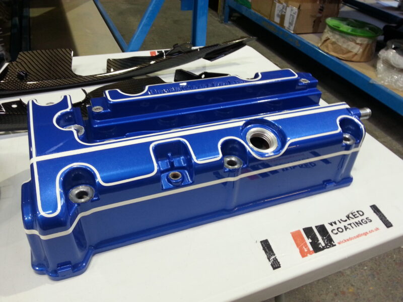 Car engine cover painted blue