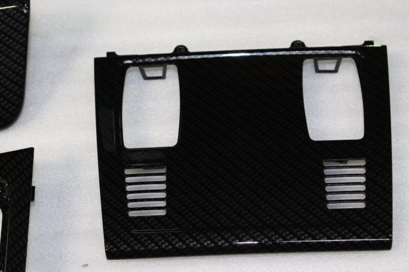 Car interior various elements coated in carbon fibre hydrographic film painted black