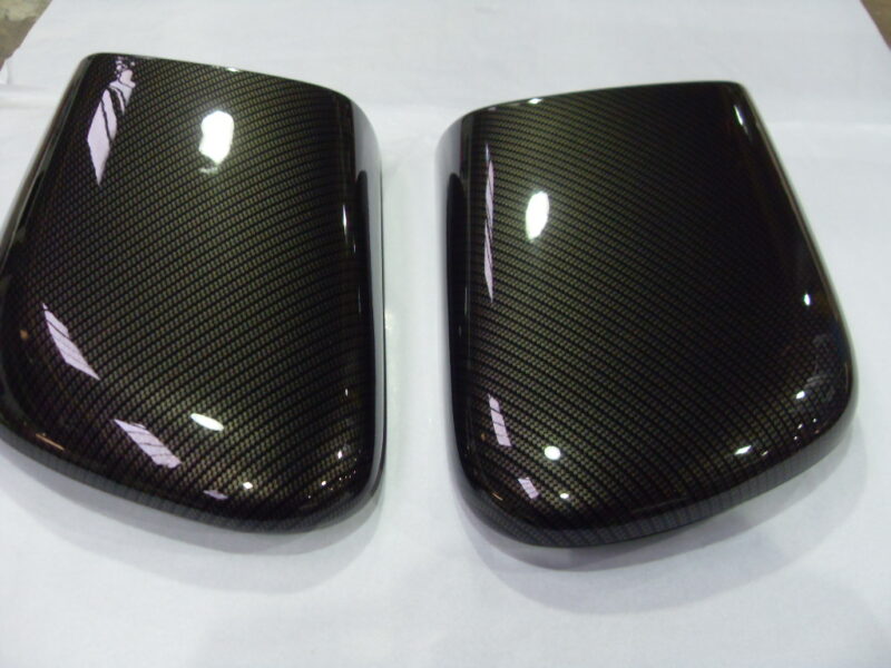 Motorbike various elements coated in carbon fibre hydrographic film painted black