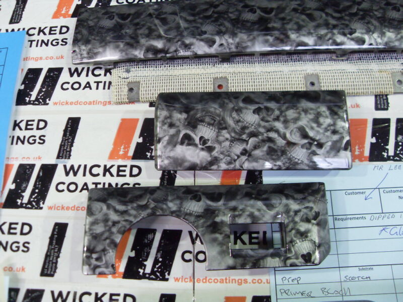Car interior various elements coated in skull hydrographic film painted grey