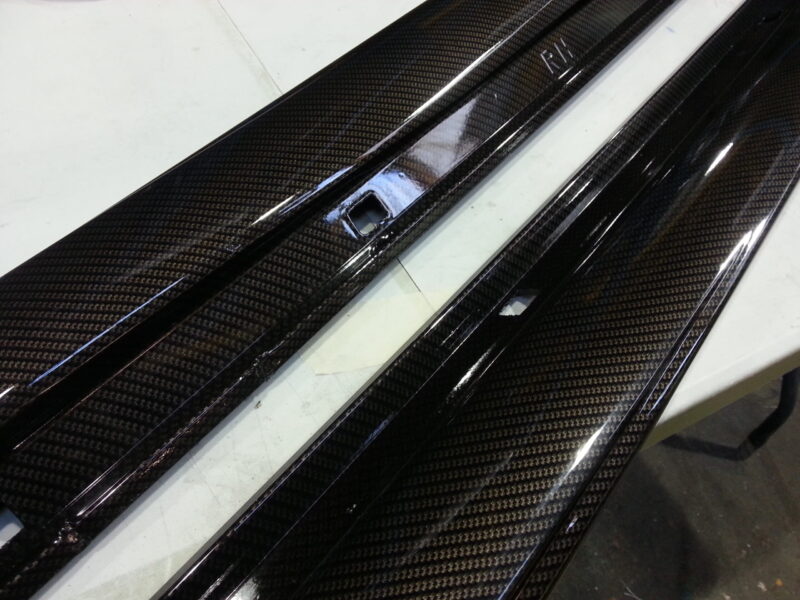 Car interior various elements coated in carbon fibre hydrographic film painted black