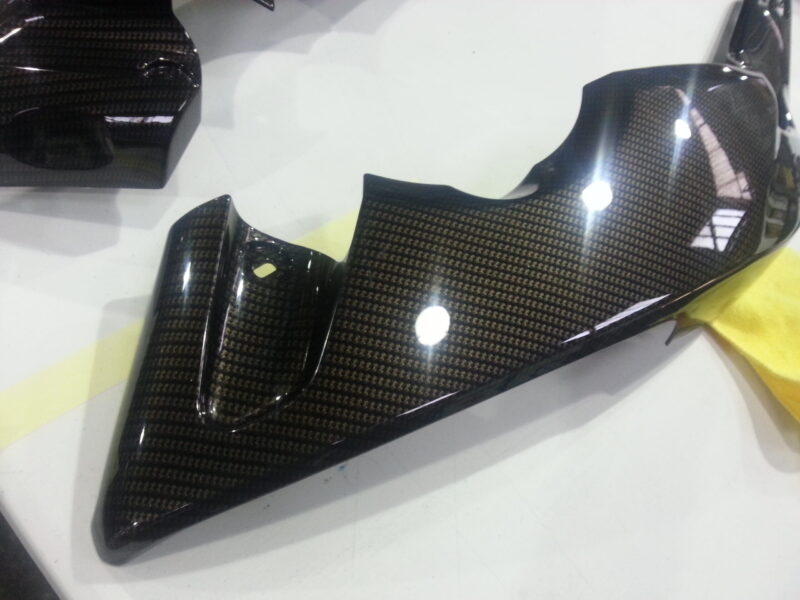 Yamaha motorbike parts coated in carbon fibre hydrographic film