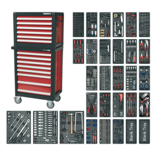 Topchest & Rollcab Combination 14 Drawer with Ball Bearing Slides & 1233pc Tool Kit