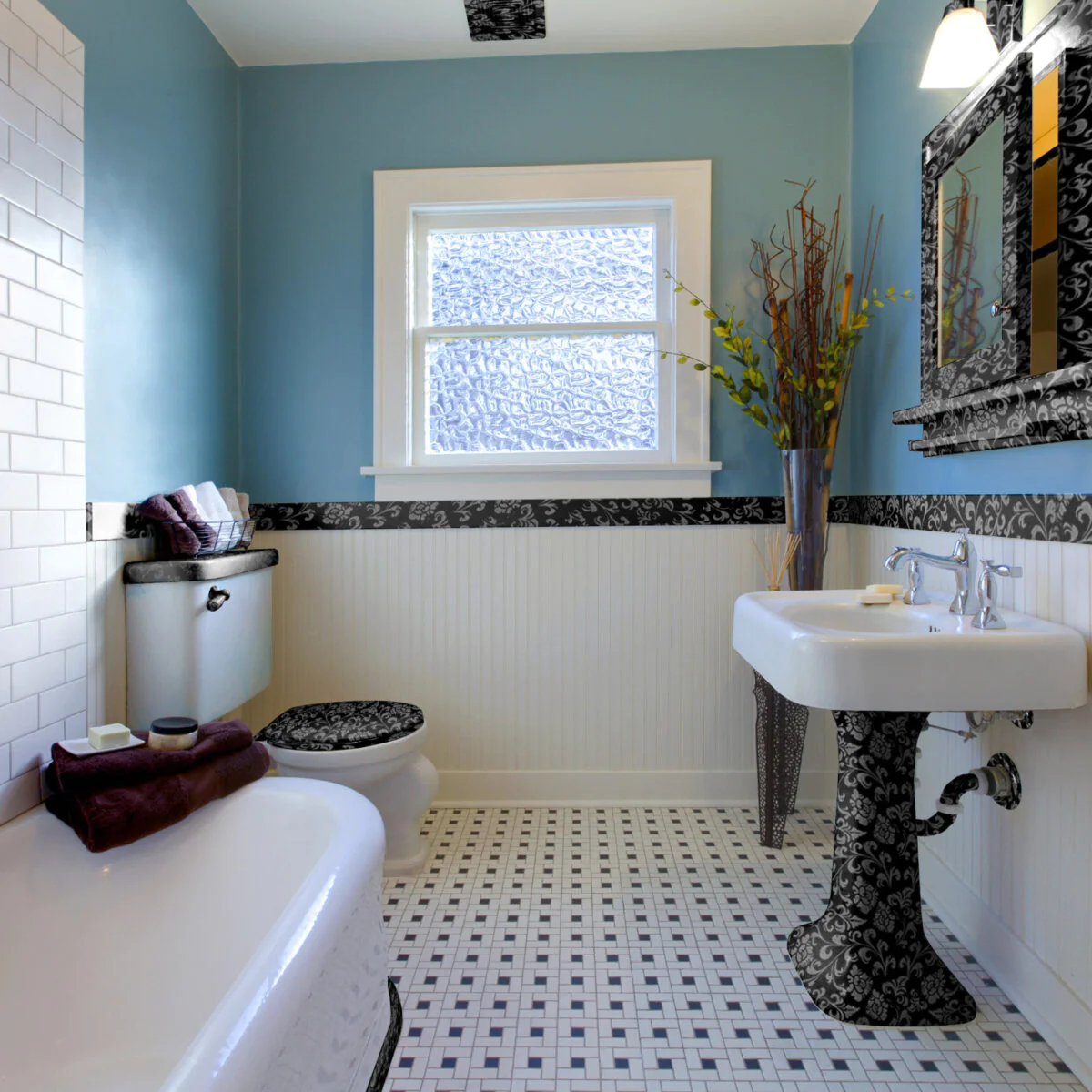 toilet-YH682 BLACK SILVER FLOWERS